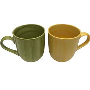 Citrus  Grove Hand Painted Set Of 2 Green/Yellow 12oz Mug Cup